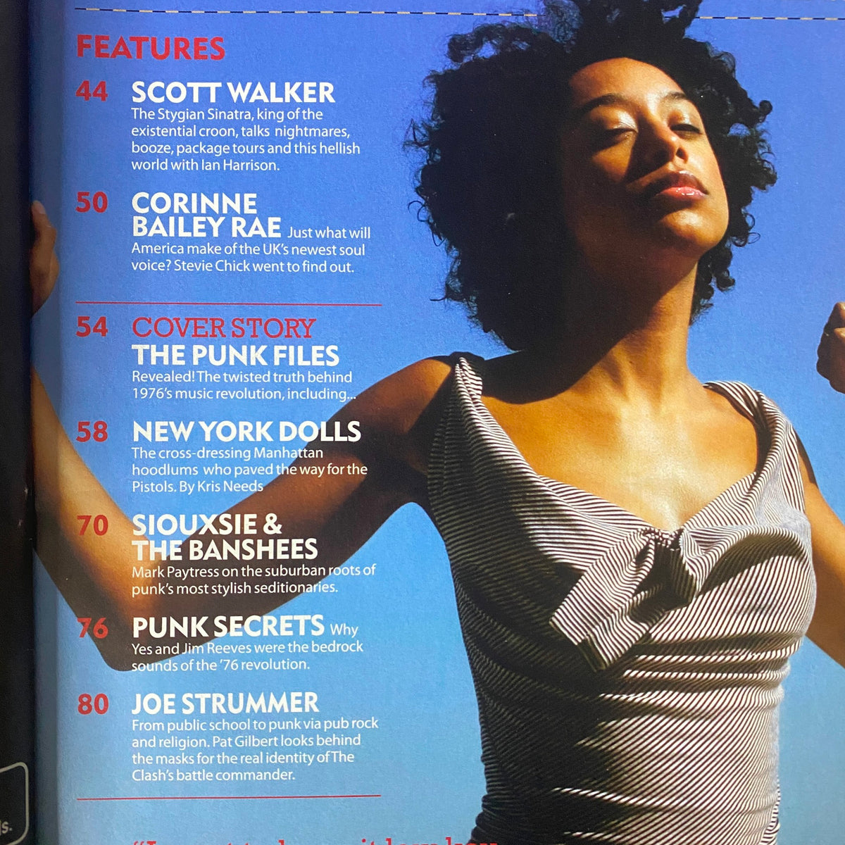 Mojo Music Magazine June 2006 features including Scott Walker, Siouxsie and the Banshees, and New York Dolls, showcasing an article layout with a female model on the cover.
