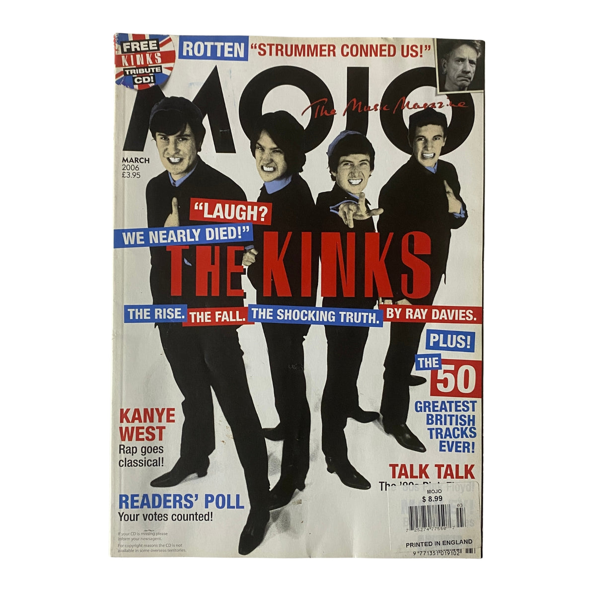 Mojo Music Magazine March 2006 featuring The Kinks on the cover, highlighting exclusive features on British rock and punk music history.