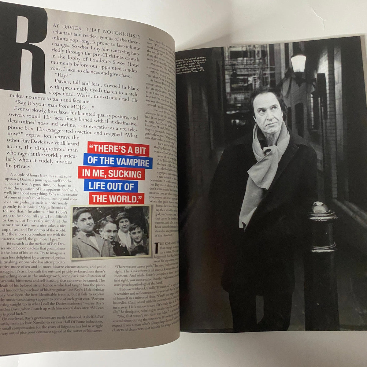 Ray Davies portrait in Mojo Music Magazine March 2006, with a quote on his artistic perspective and legacy in music.