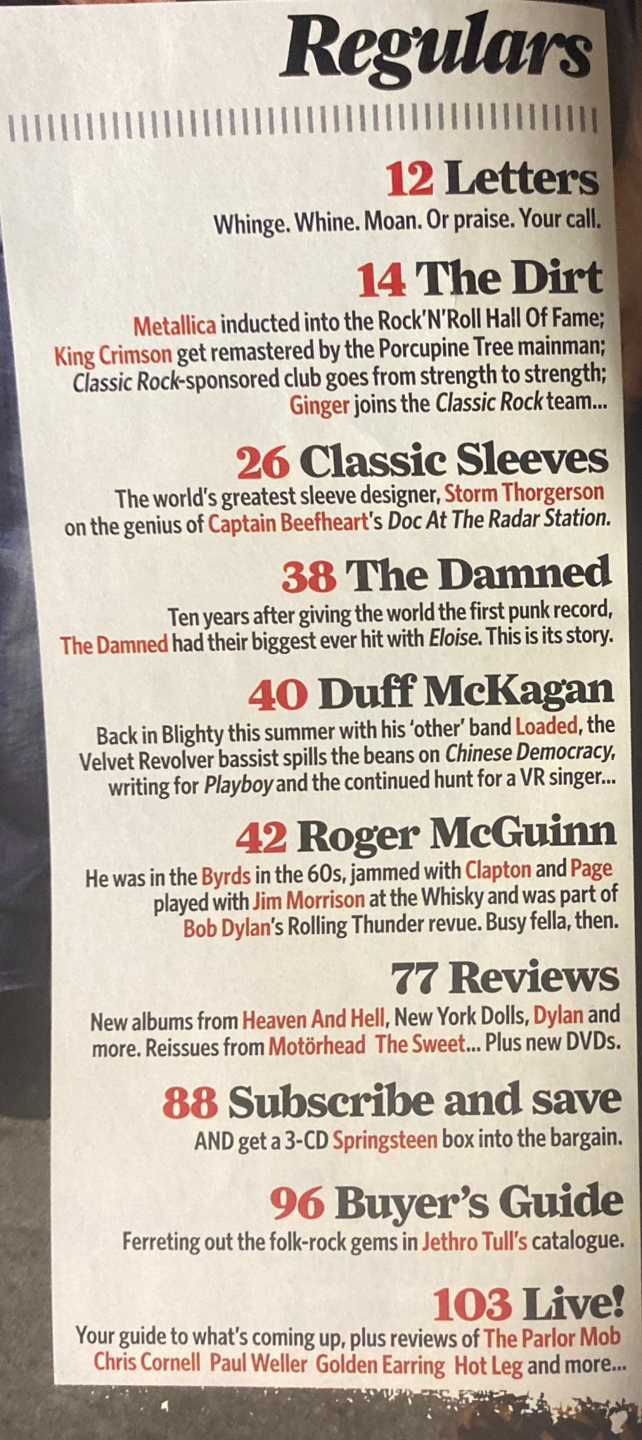 Classic Rock Magazine June 2009 featuring articles and regulars section, including letters and news in the rock music industry.