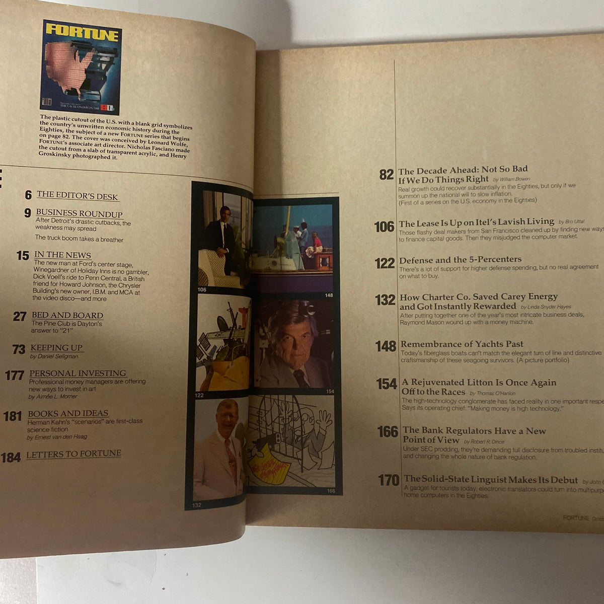 Inside spread of Fortune Magazine, October 8, 1979, outlining featured articles and sections including 'The Decade Ahead: Not So Bad If We Do Things Right'.