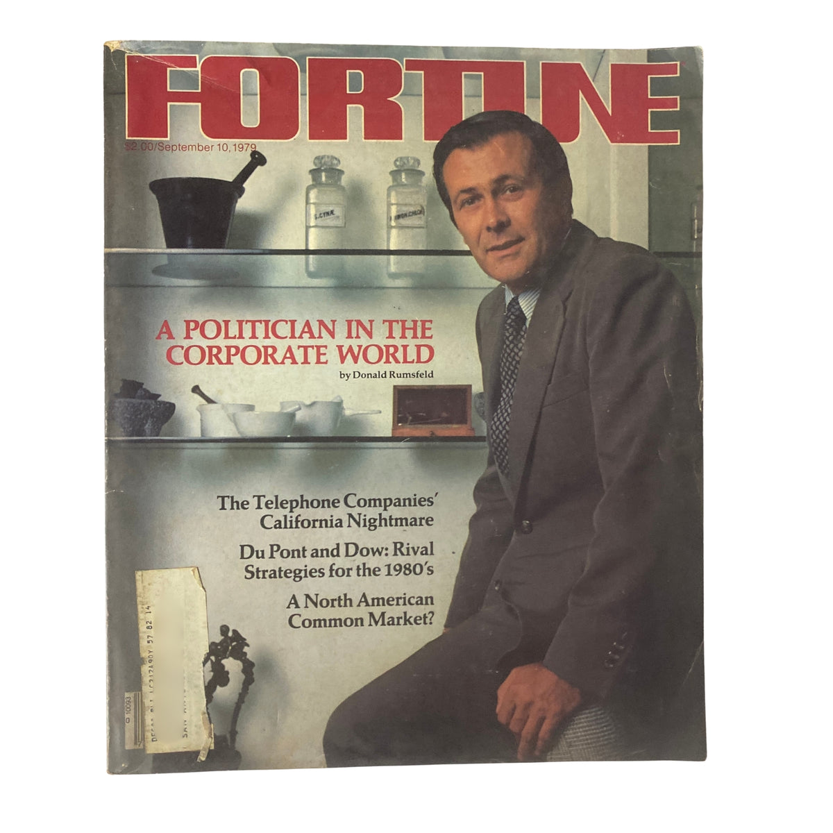 Fortune Magazine cover from September 10, 1979 featuring the headline 'A Politician in the Corporate World' alongside an image of Donald Rumsfeld, CEO of G.D. Searle & Co.