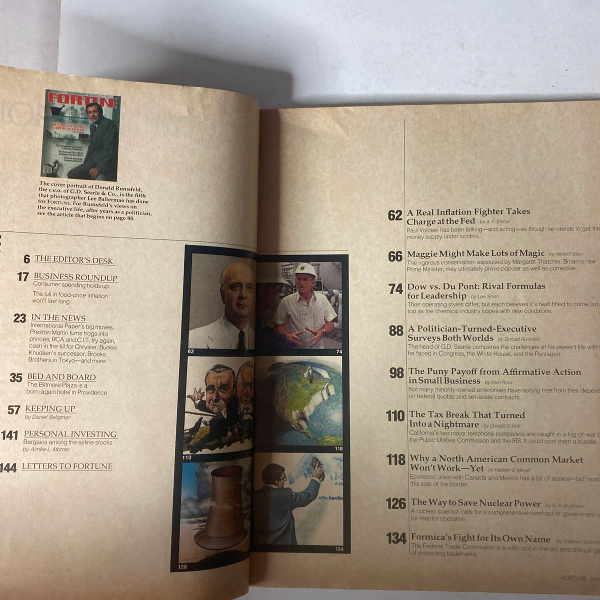 Inside page of Fortune Magazine September 10, 1979 showcasing the table of contents, including the feature on Donald Rumsfeld, CEO of G.D. Searle & Co.