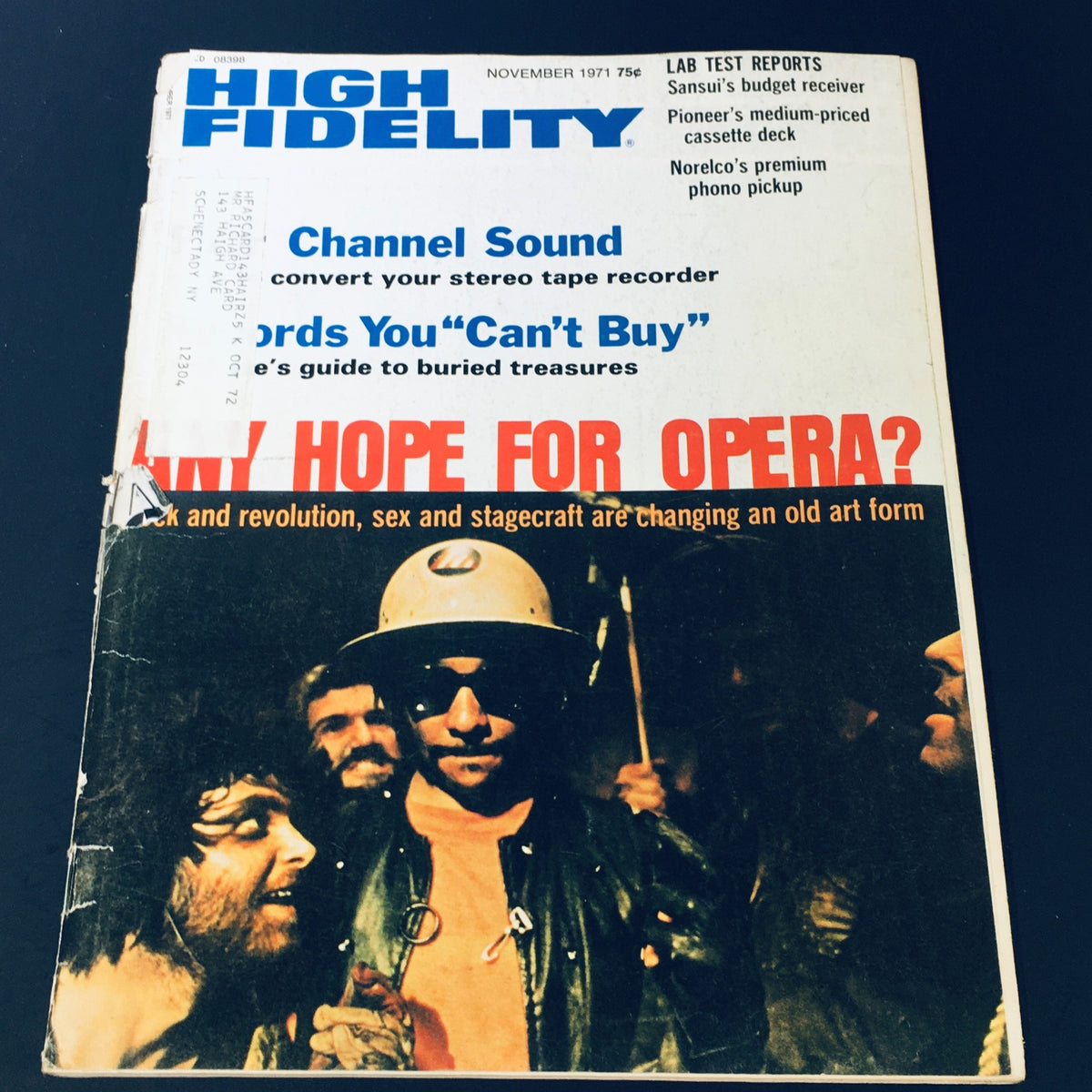 Cover of the VTG High Fidelity Magazine from November 1971 featuring the theme 'Channel Sound / Records You Can’t Buy.' The magazine displays vibrant headlines, including articles about music innovation and a visual exploring rock and revolution in culture.