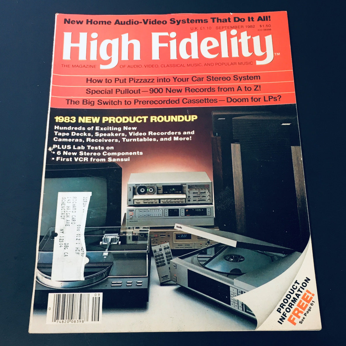 Vintage High Fidelity Magazine September 1982 cover featuring a New Product Roundup, showcasing audio-video equipment like tape decks, speakers, and video recorders.