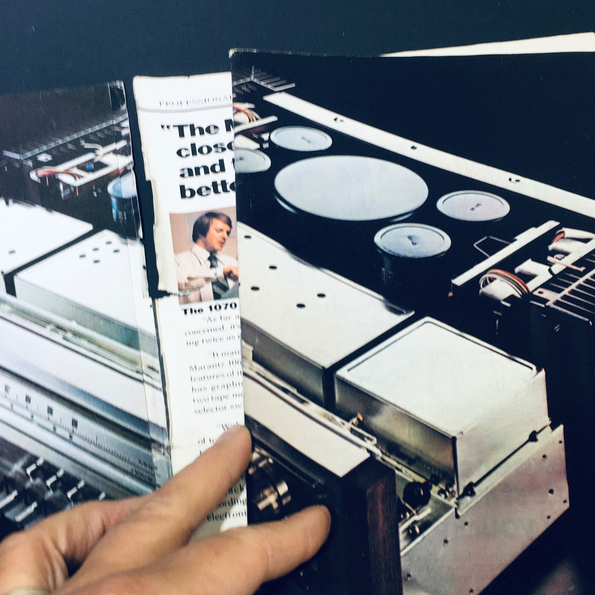 Inside spread of the VTG High Fidelity Magazine April 1976, highlighting audio equipment, accompanied by an article excerpt.