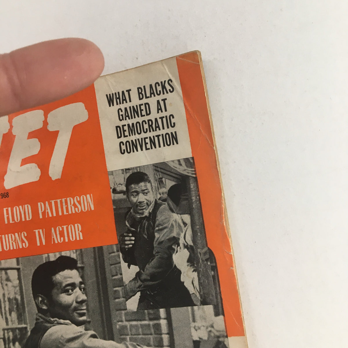 Close-up of the Jet Magazine cover from September 12, 1968, showcasing the title with Floyd Patterson's feature on his journey from boxing to television acting.