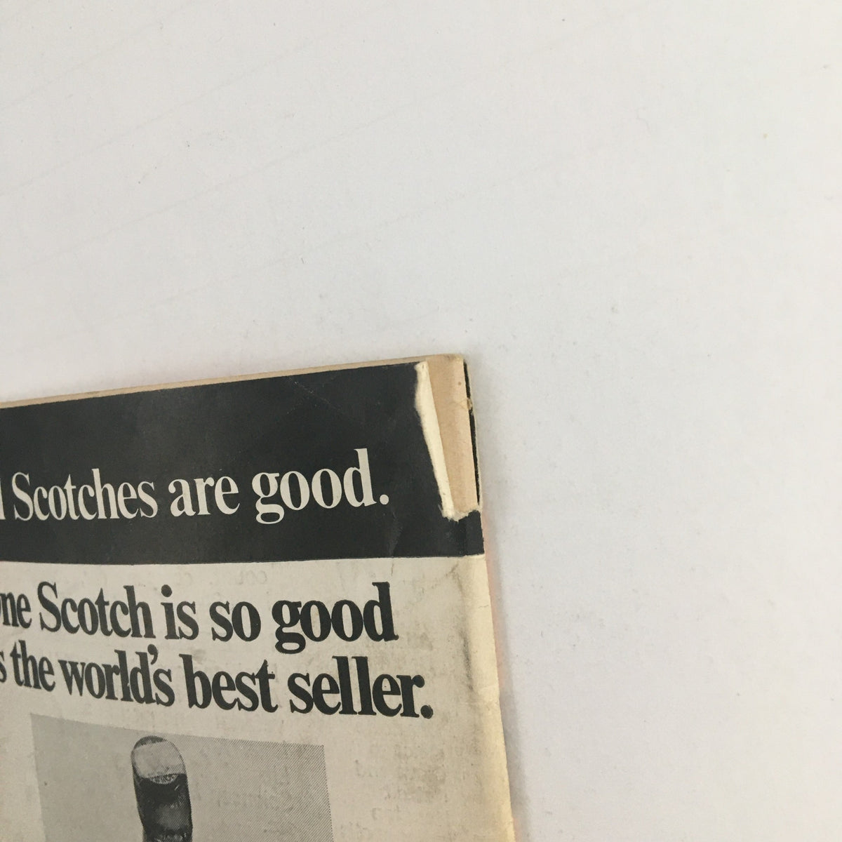 Close-up of an advertisement from Jet Magazine August 29, 1968, showcasing a beverage promotion claiming Scotch is the world's best seller.