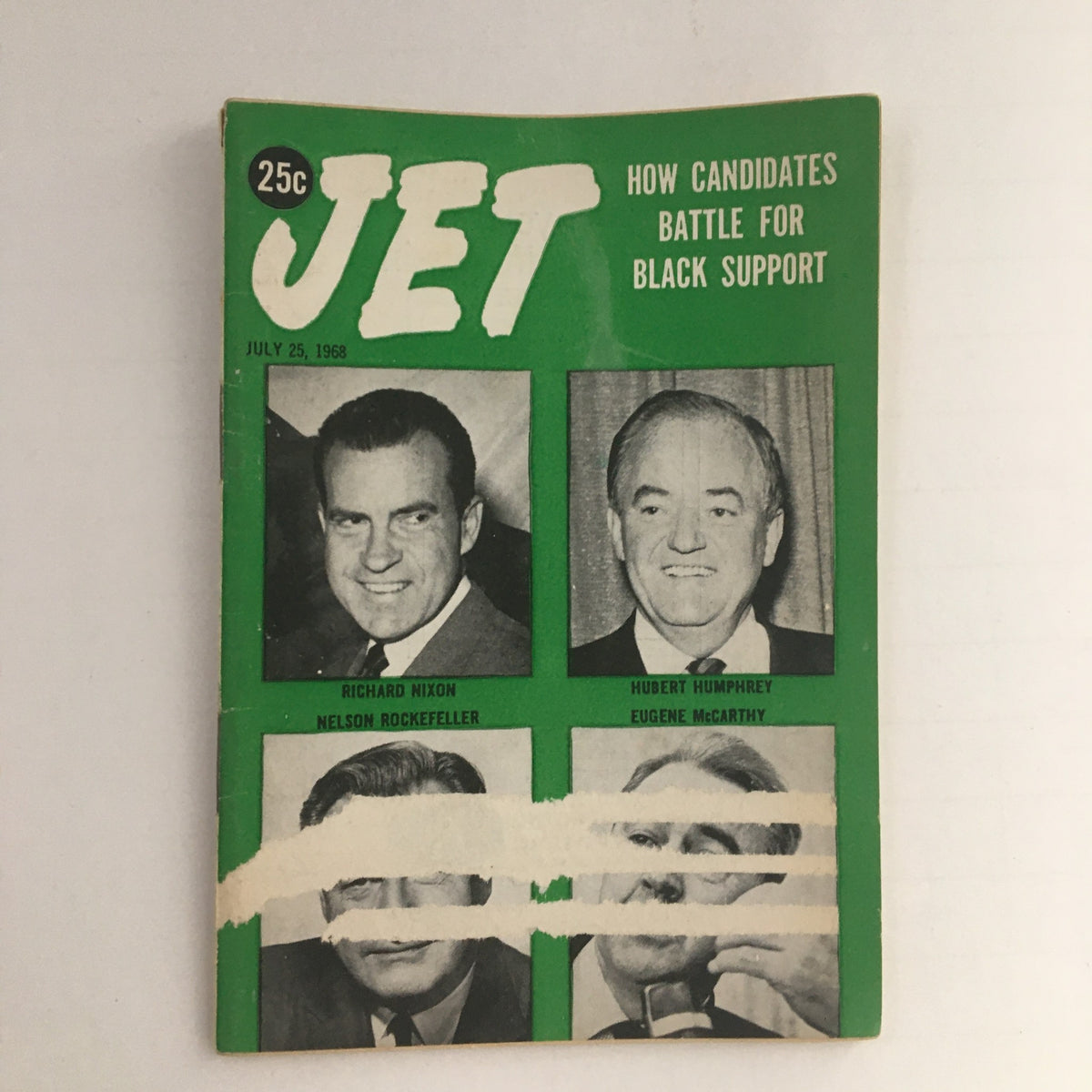 Cover of Jet Magazine July 25, 1968 featuring Richard Nixon, Hubert Humphrey, and Nelson Rockefeller, showcasing political figures of the era with a focus on Black support.