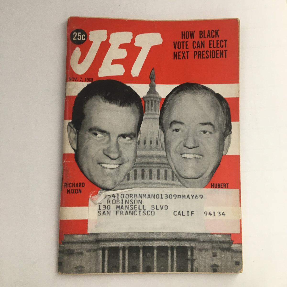Jet Magazine Cover from November 7, 1968 featuring Richard Nixon and Hubert Humphrey, highlighting the political significance during the election period.