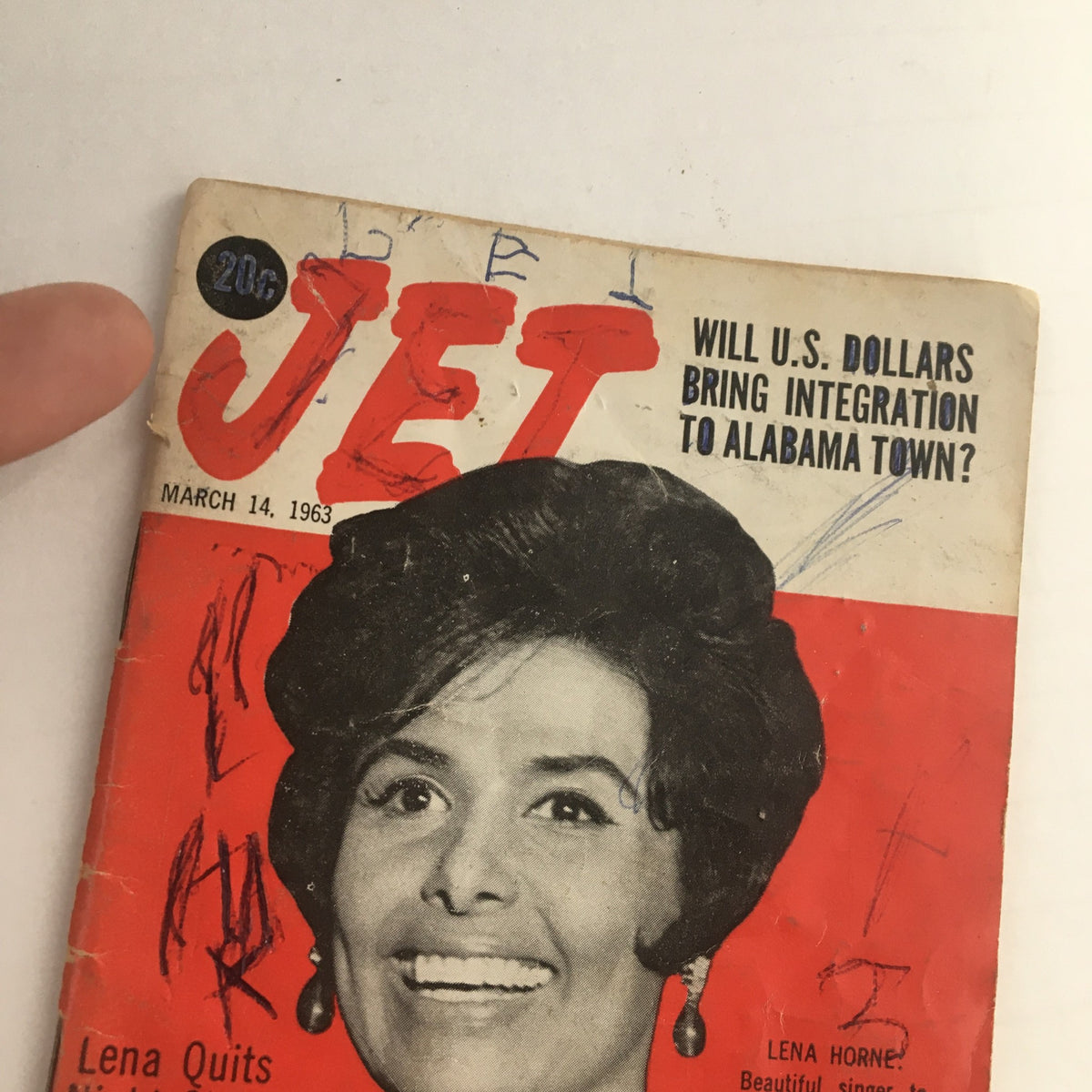 Close-up of the Jet Magazine March 14 1963 cover with Lena Horne, showcasing her captivating smile and dedication to social justice.