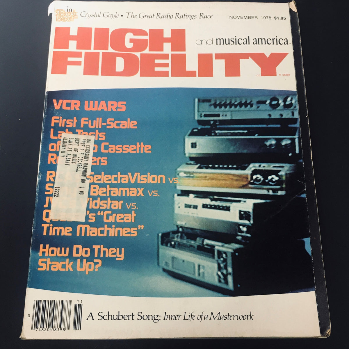 Cover of VTG High Fidelity Magazine November 1978 featuring the title 'High Fidelity' and articles on VCR wars and a Franz Schubert song.