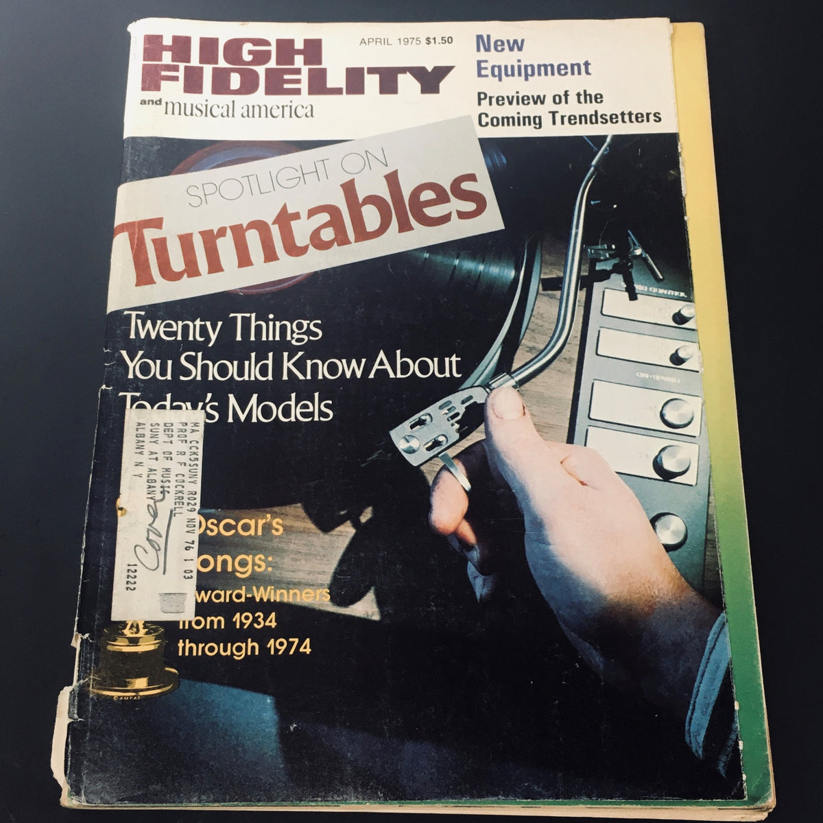 Cover of VTG High Fidelity Magazine April 1975 featuring a spotlight on turntables, showcasing articles on music trends and equipment. Perfect for collectors and music enthusiasts.