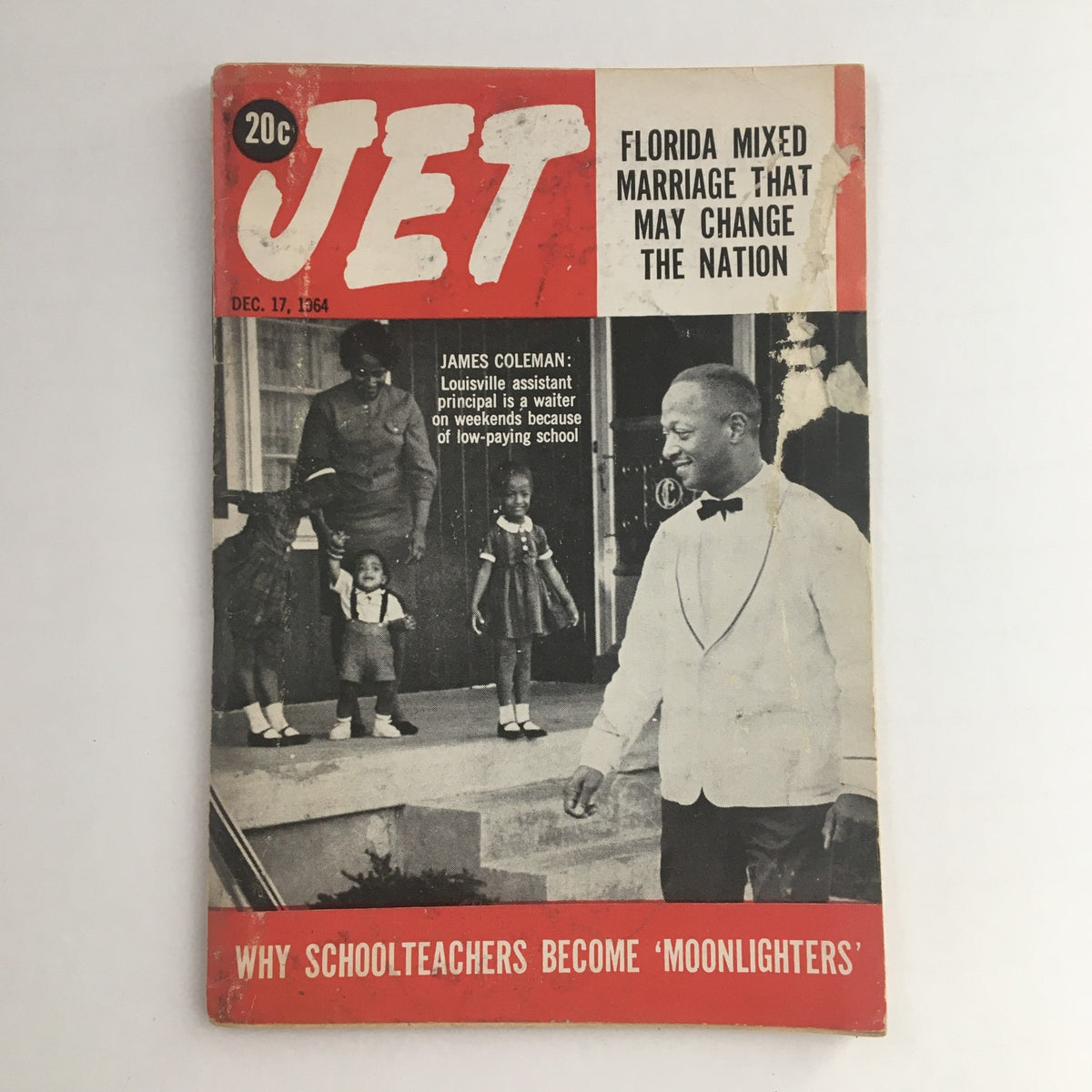 Cover of Jet Magazine from December 17, 1964, featuring a story about schoolteacher James Coleman, showcasing cultural and social themes of the 1960s.