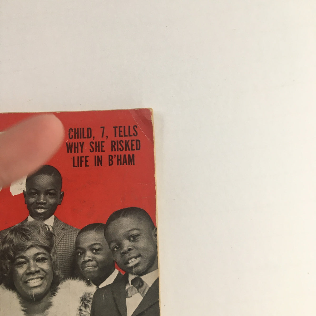 Detail view of Jet Magazine May 23, 1963, showing the cover mentioning a child's story about risking life in Birmingham, alongside Irene Reid's prominent image.