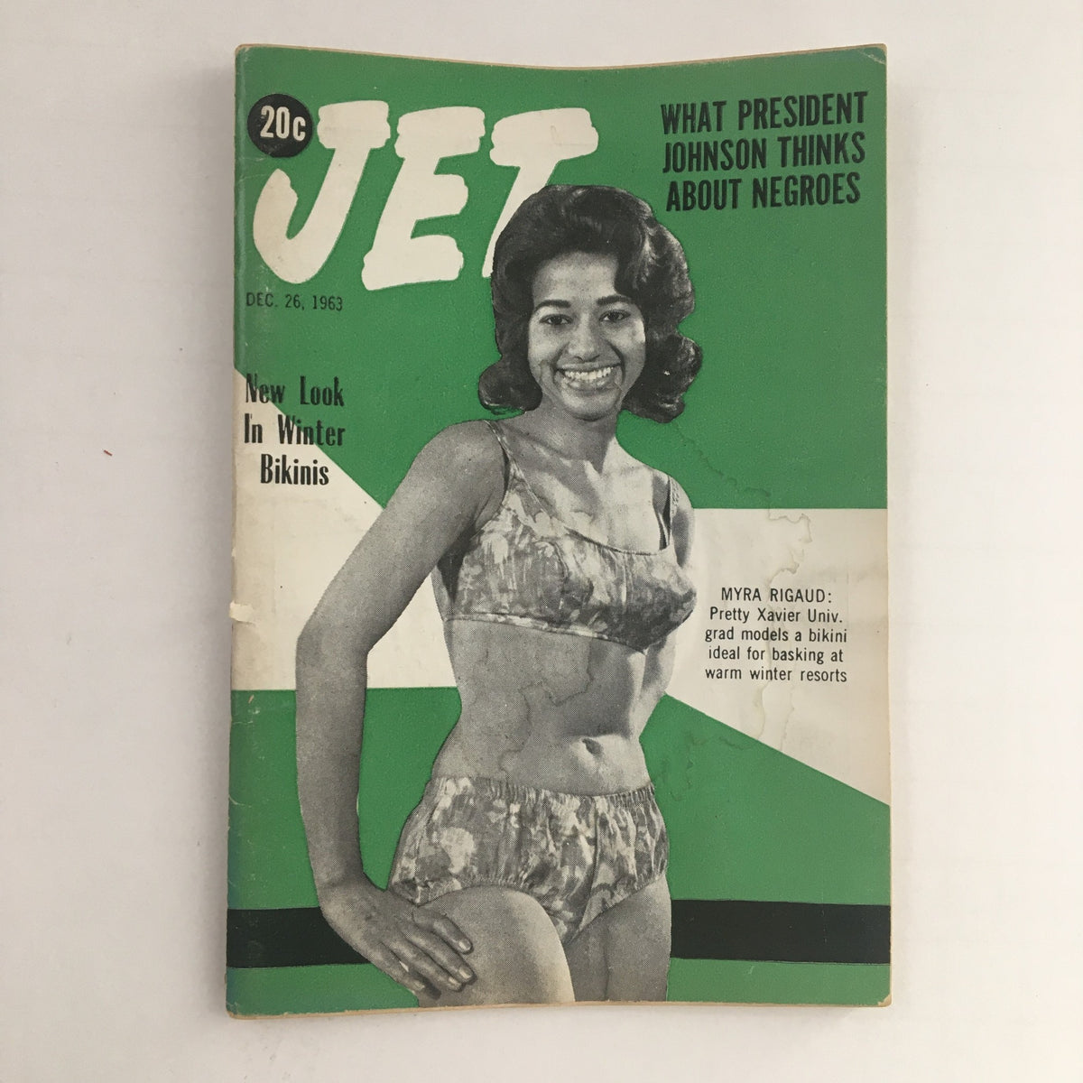 Jet Magazine December 26, 1963 featuring Myra Rigaud on the cover in a bikini, emphasizing vintage fashion and culture from the 1960s.