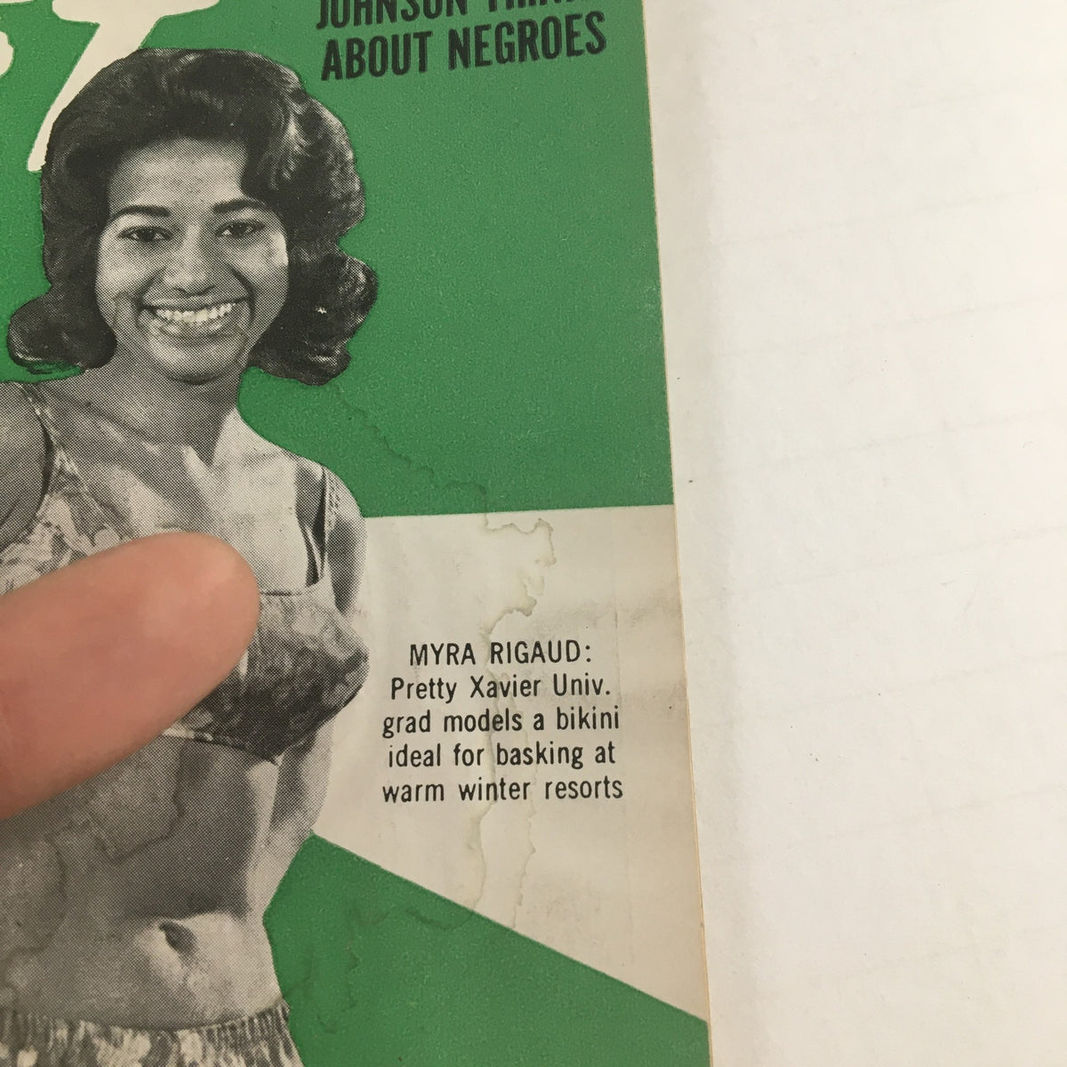 Jet Magazine cover for December 26, 1963, featuring Myra Rigaud, a Xavier University model, showcasing a bikini suitable for warm winter resorts.
