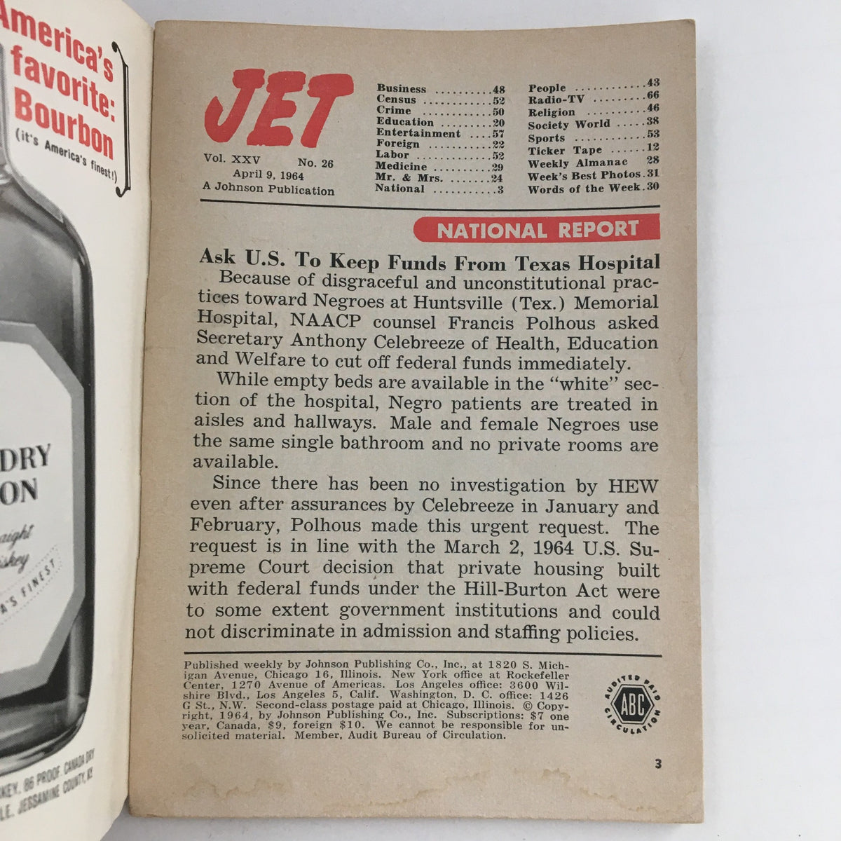 Interior page of Jet Magazine April 9 1964 highlighting content and articles, emphasizing its significance in 1960s culture.