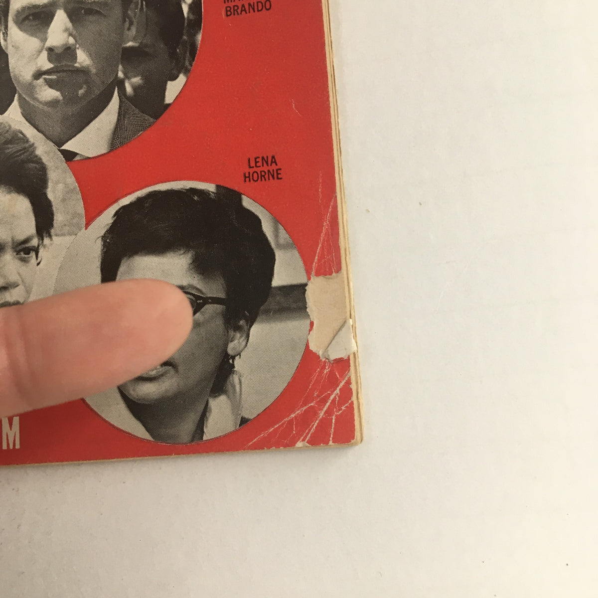 Close-up of the cover of Jet Magazine August 29, 1963 showing detailed images of Marlon Brando, Lena Horne, and Eartha Kitt.