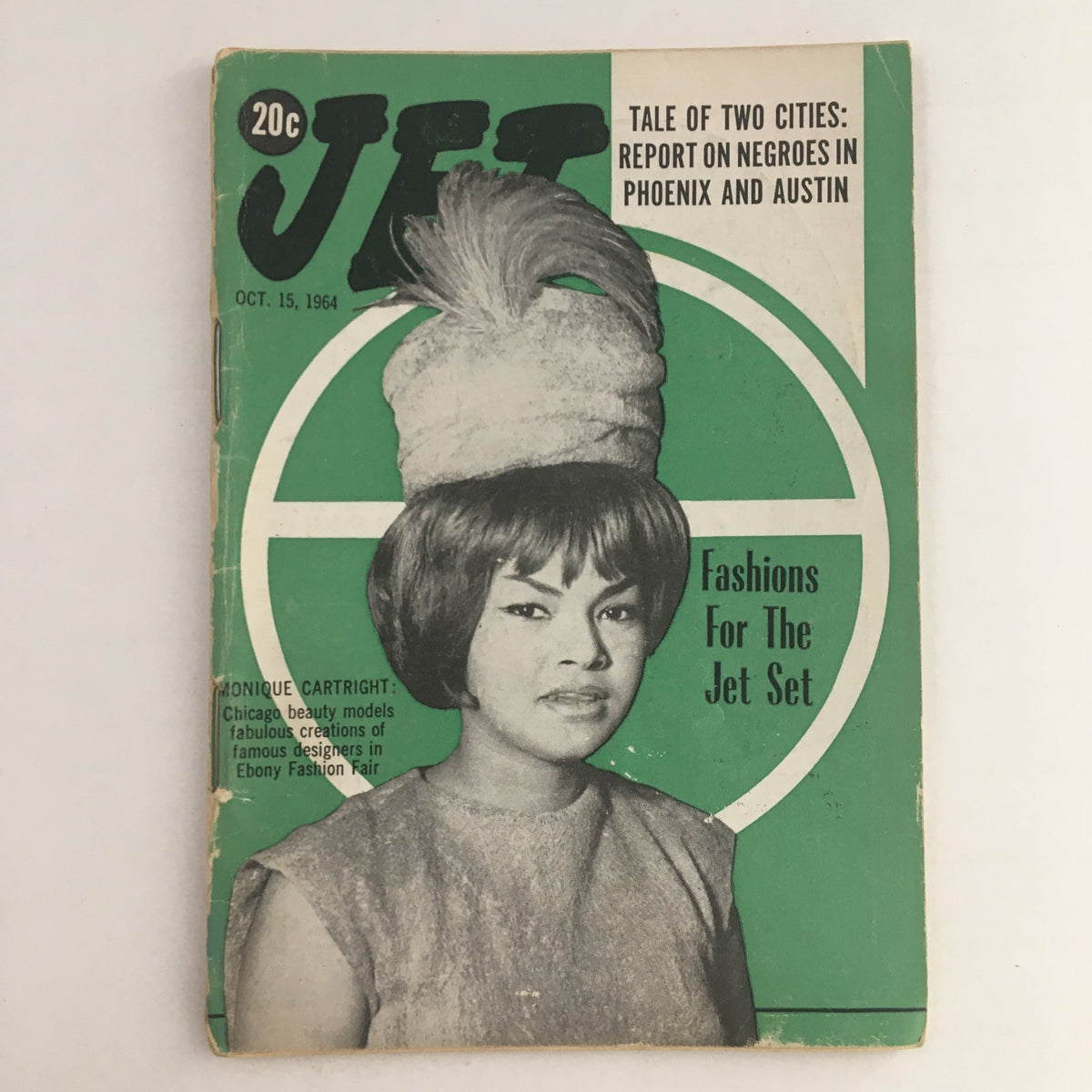 Cover of Jet Magazine from October 15, 1964 featuring Monique Cartright in a stylish hat, showcasing 'Fashions For The Jet Set' highlighting 1960s fashion.