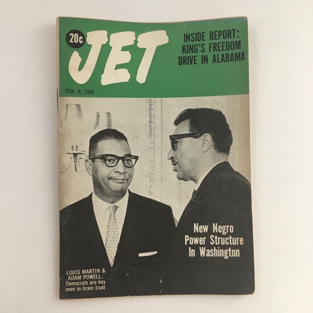 Cover of Jet Magazine dated February 4, 1965 featuring Louis Martin and Adam Powell, highlighting their roles in Washington's political landscape.