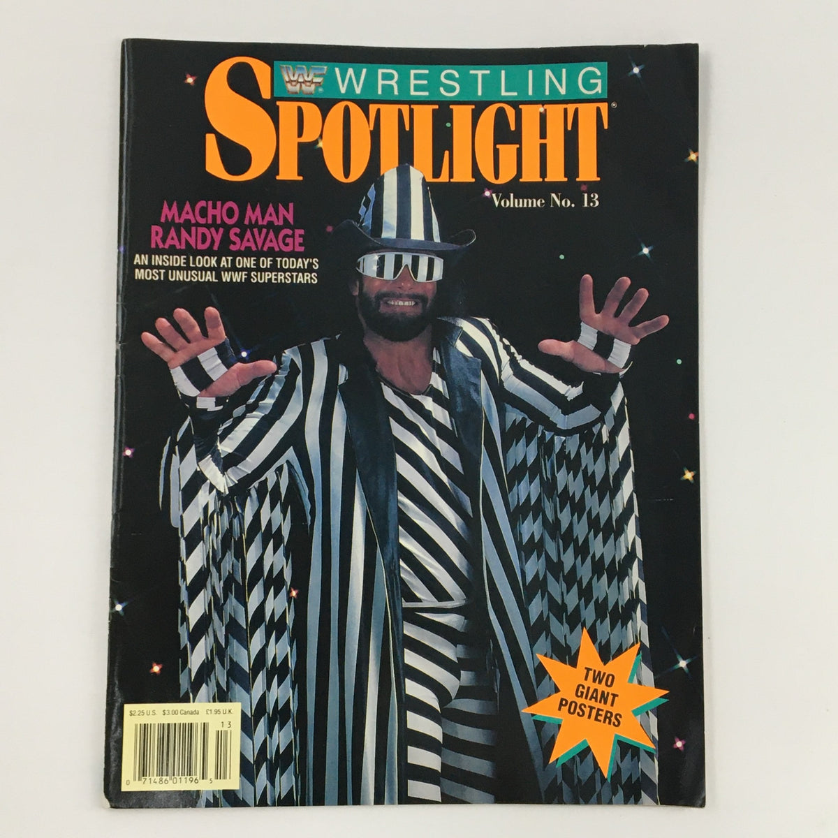 WWF Wrestling Spot Vol. 13 1991 featuring Macho Man Randy Savage on the cover, showcasing vibrant striped attire and sunglasses, highlighting a vintage wrestling collectible.