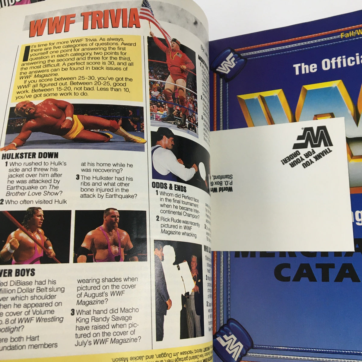 WWF Magazine December 1990 page showcasing trivia and engaging content related to wrestling superstars and events.