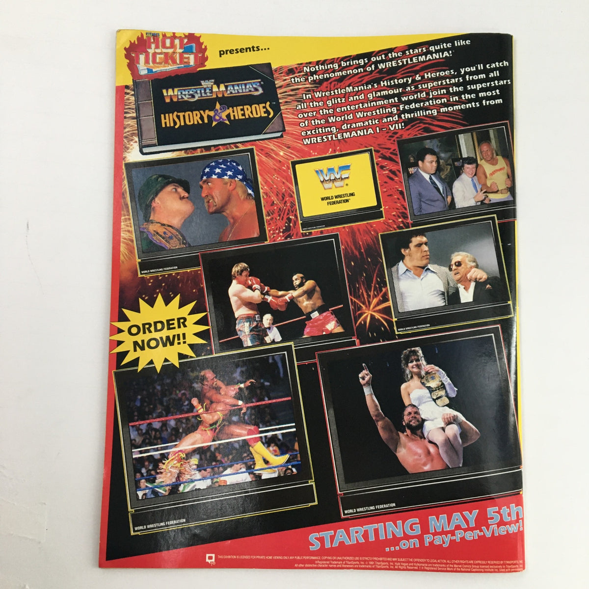 WWF Magazine June 1991 promotional page for WrestleMania VII History & Heroes, featuring highlights and famous wrestlers.