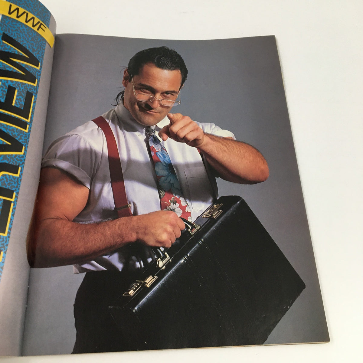 Photo of IRS, a character from WWF, featured in an interview section of WWF Magazine October 1991, highlighting his wrestling persona.
