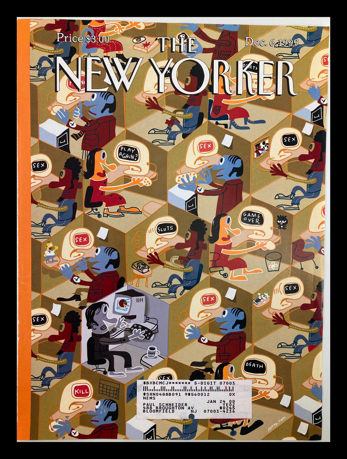 Cover of The New Yorker December 6, 1999 titled 'Work Station, Play Station' by J. Otto, featuring colorful illustrations of characters engaged in gaming and playful interactions.