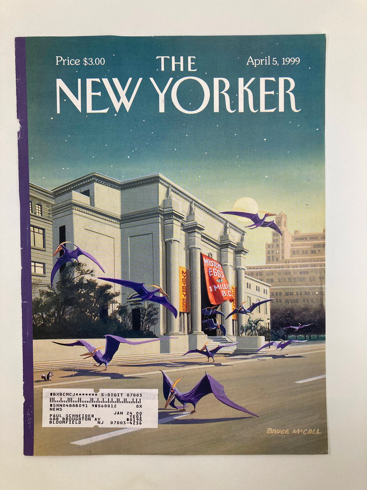 Cover of The New Yorker magazine dated April 5, 1999, depicting an imaginative scene with colorful pterosaurs above a cityscape, designed by Bruce McCall, emphasizing the theme of Easter.
