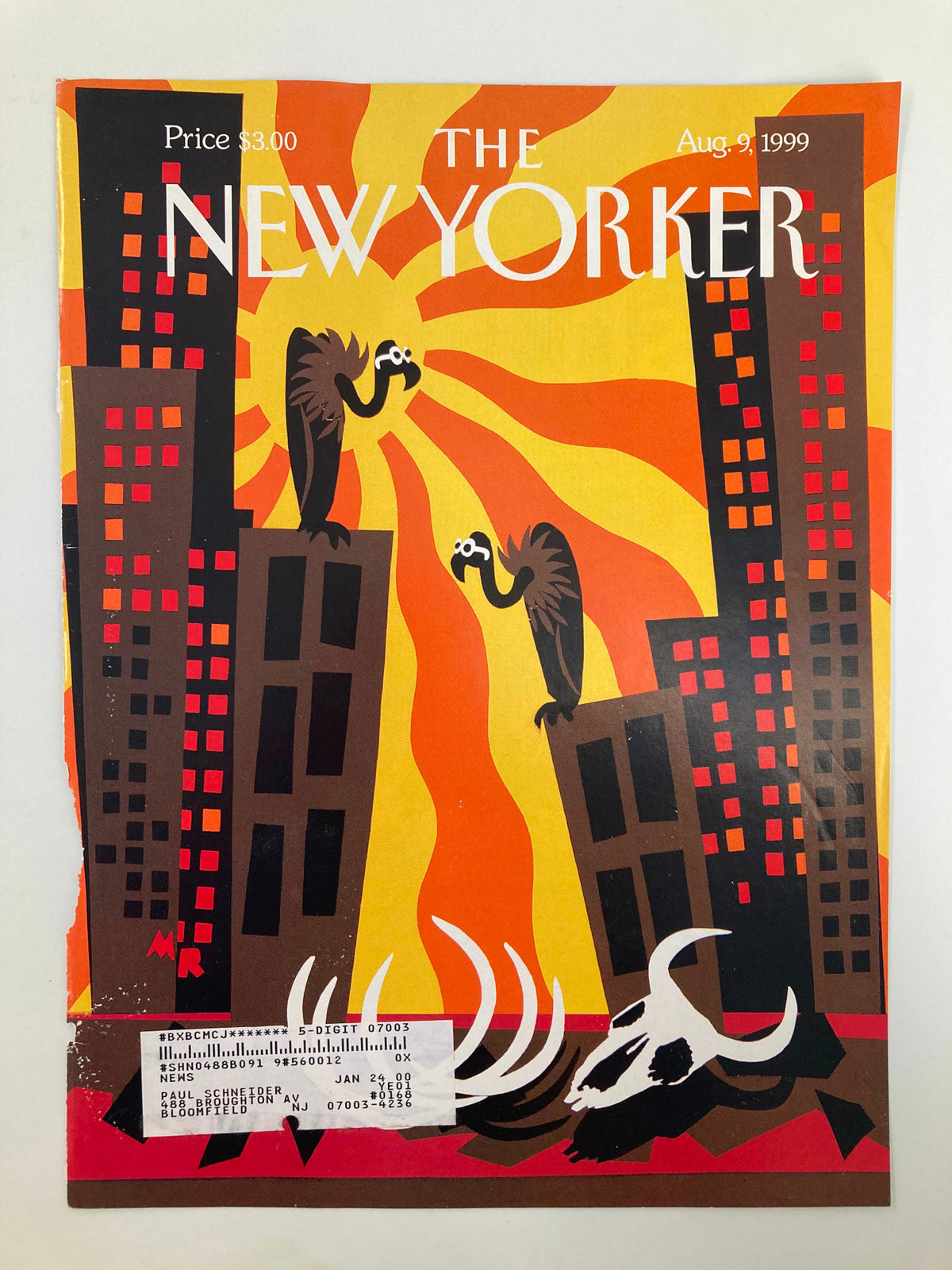 Cover of The New Yorker August 9, 1999 featuring 'Heat Wave' artwork by Michael Roberts, showcasing vibrant colors and urban imagery.