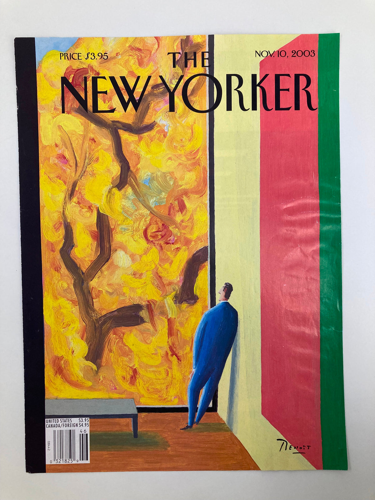 The New Yorker Cover November 10, 2003, titled 'A Pretty Picture' by Benoit van Innis, featuring a colorful abstract background and a figure overlooking the scene.