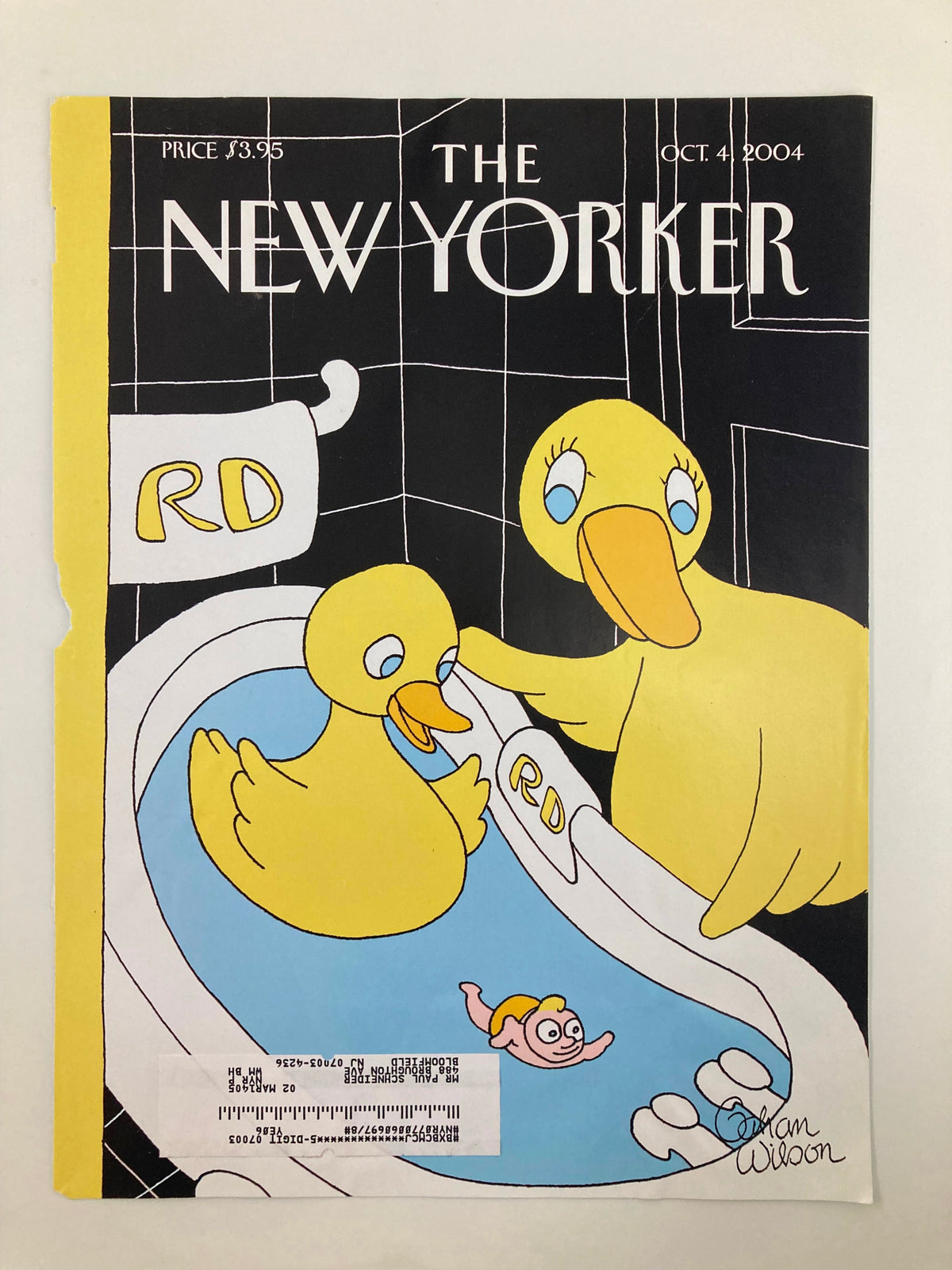 The New Yorker magazine cover dated October 4, 2004, showcasing Gahan Wilson's iconic illustration of rubber duckies in a bathtub, reflecting the humorous and creative spirit of the publication.
