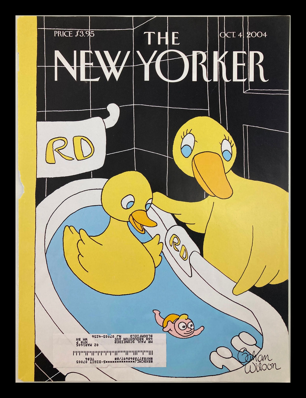 The New Yorker magazine cover from October 4, 2004, featuring whimsical artwork by Gahan Wilson. The illustration depicts playful rubber duckies in a bathtub, embodying a charming pop culture moment.