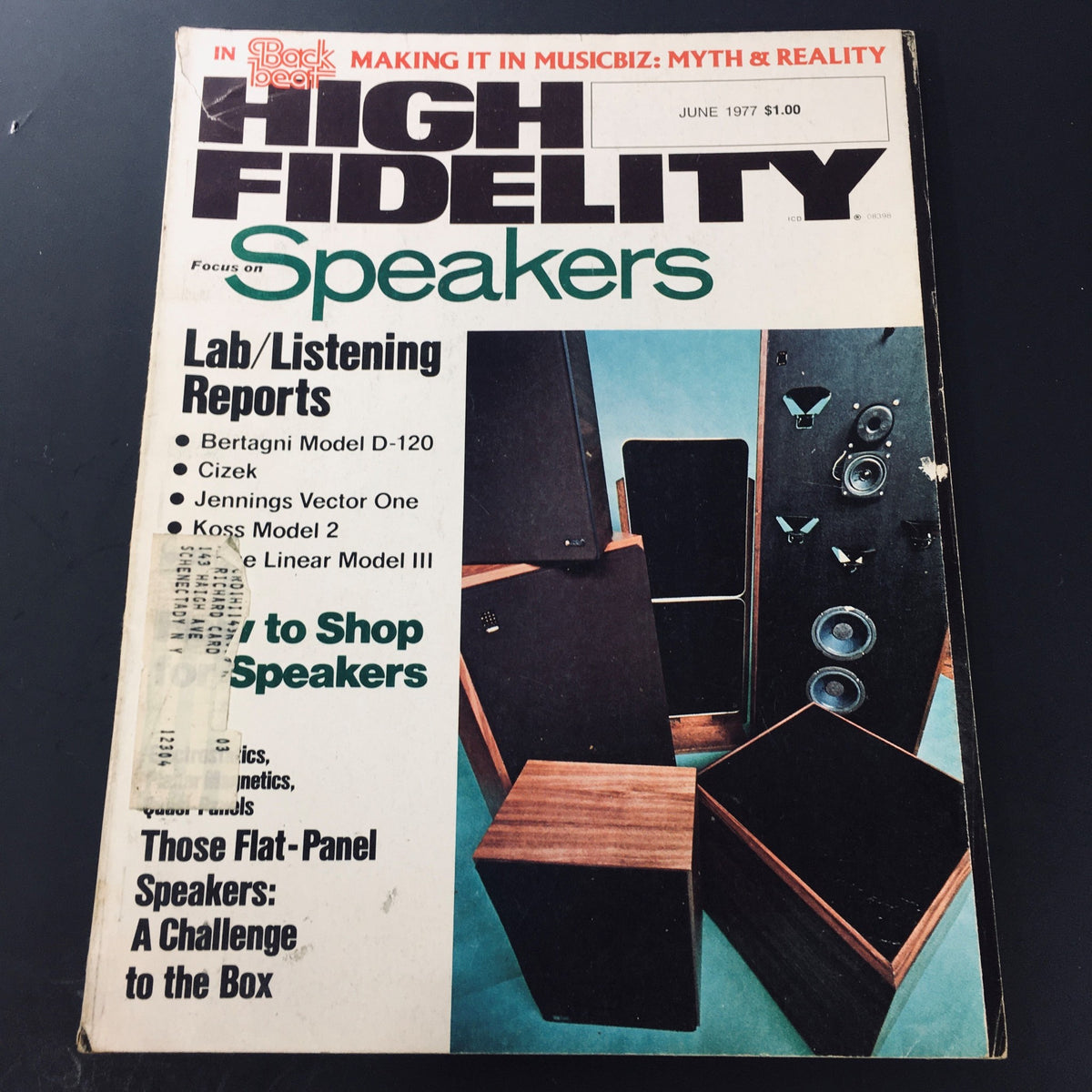 Cover of VTG High Fidelity Magazine June 1977 featuring Bertagni Model D-120 and Jennings Vector 1 with a focus on speakers, showcasing vintage audio equipment.