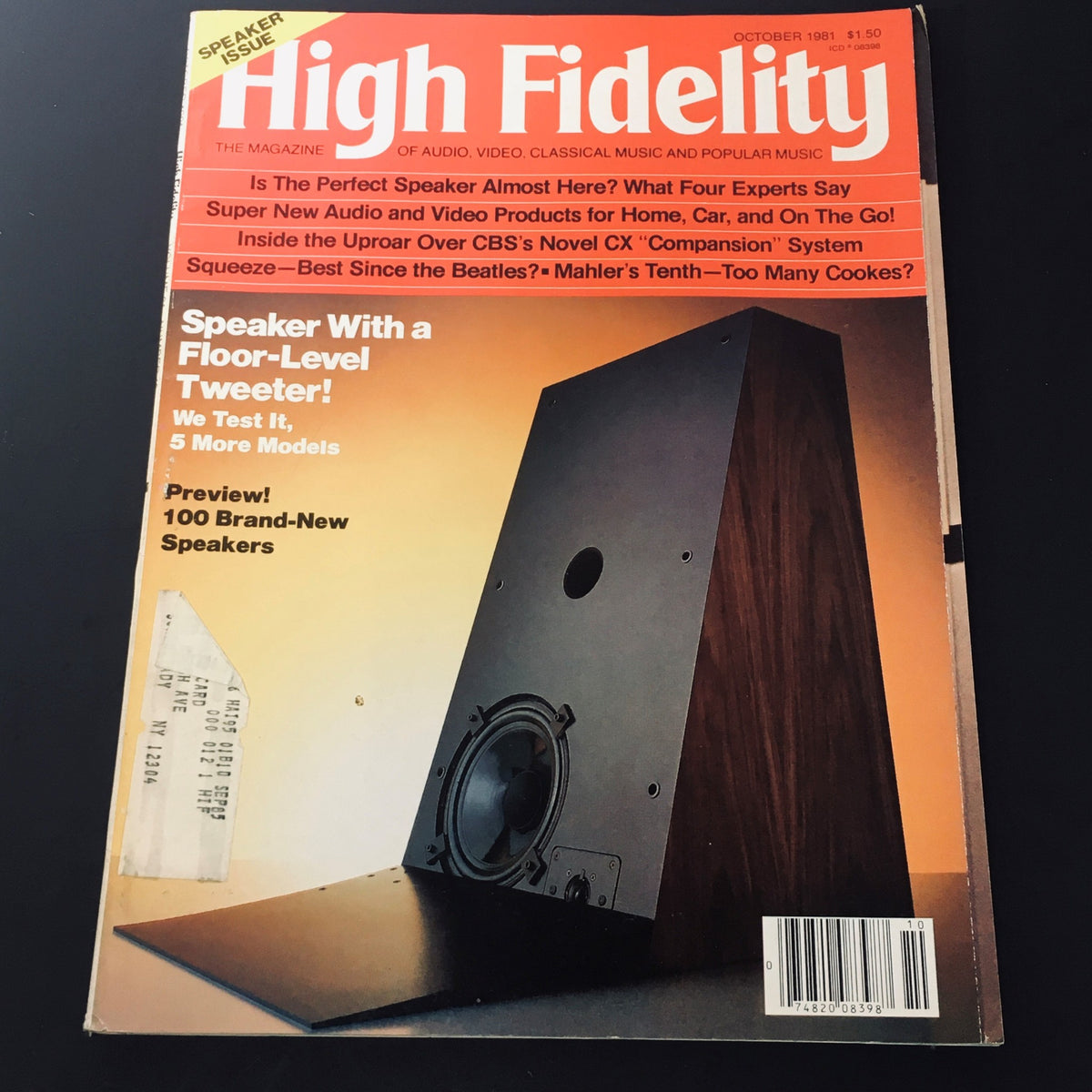 High Fidelity Magazine October 1981 featuring a speaker with a floor-level tweeter, showcasing audio technology innovations and vintage music culture.