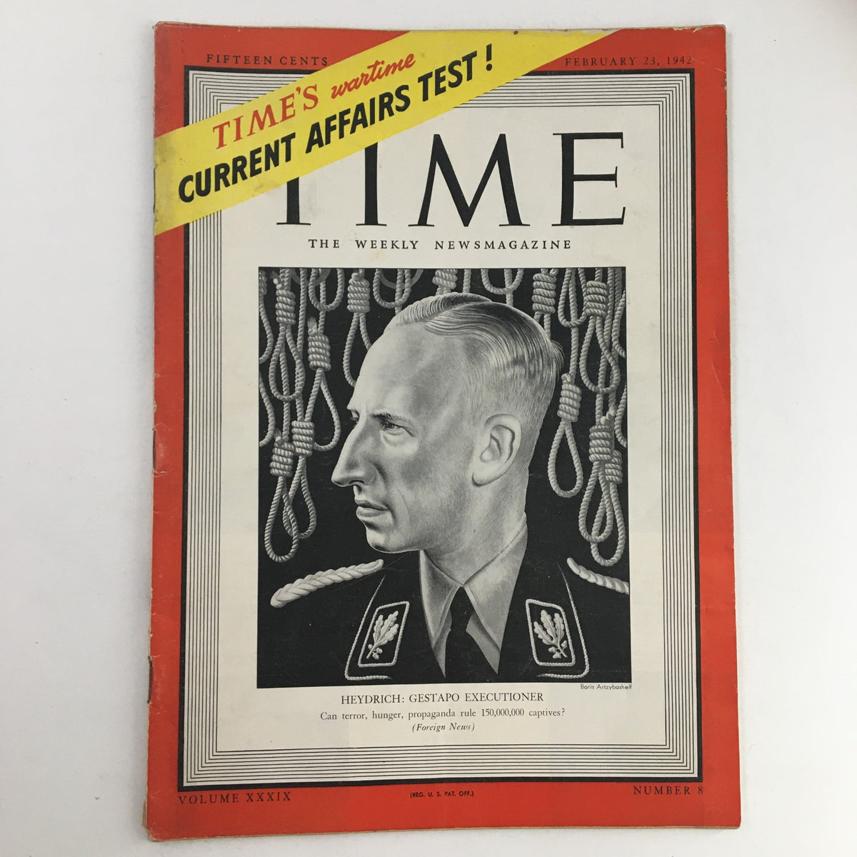 Time Magazine February 23 1942 Reinhard Heydrich Gestapo Executioner No Label