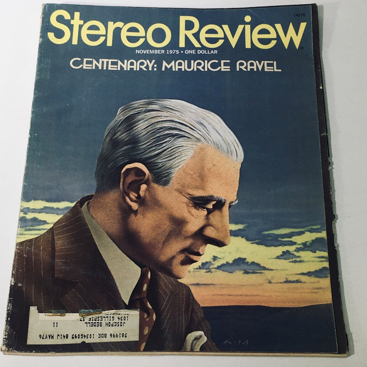 Cover of the November 1975 issue of Stereo Review Magazine featuring a centenary tribute to Maurice Ravel, showcasing a profile illustration of the composer against a scenic background.
