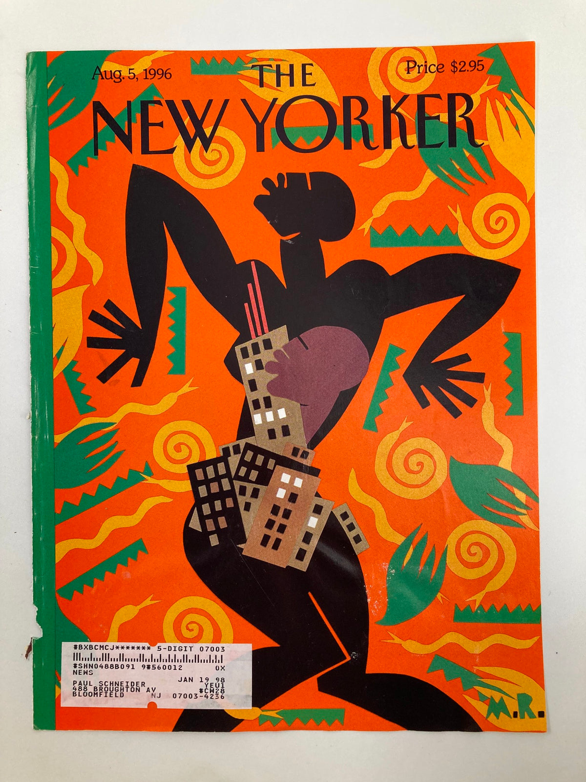 Another view of The New Yorker August 5, 1996, 'Helter Swelter' cover, showcasing the bold design and intricate details of the artwork.