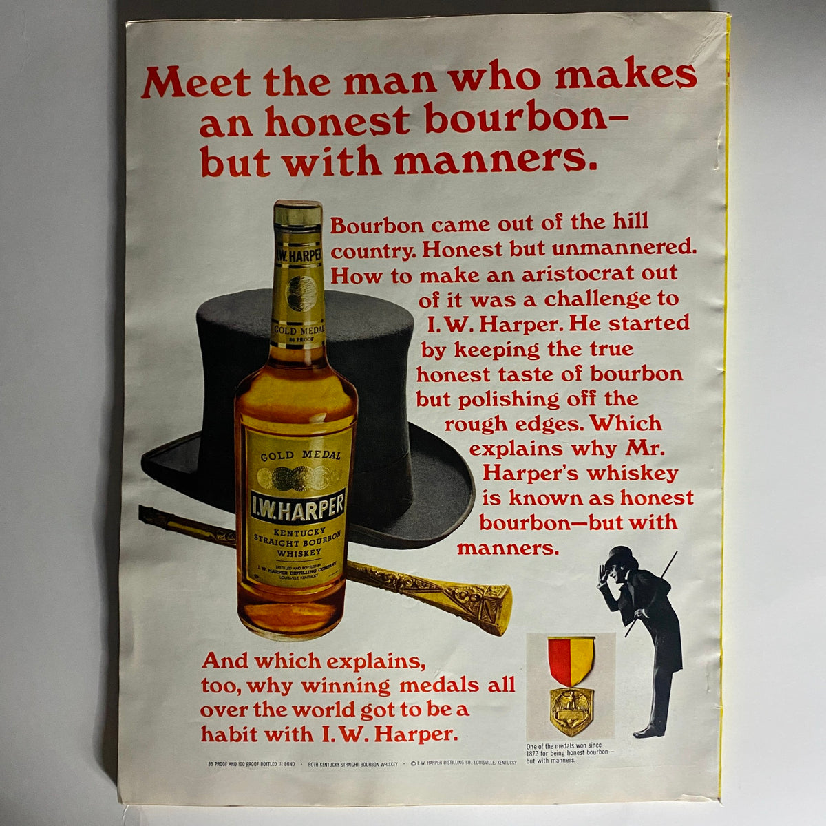 Vintage advertisement featuring I.W. Harper bourbon from VTG Esquire Magazine July 1969 No. 428, highlighting the brand's unique qualities.