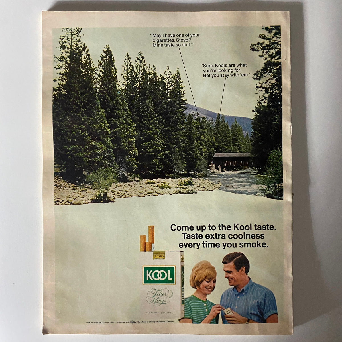 Back cover of VTG Esquire Magazine March 1968 No. 412 with an advertisement for Kool cigarettes amidst a natural setting.