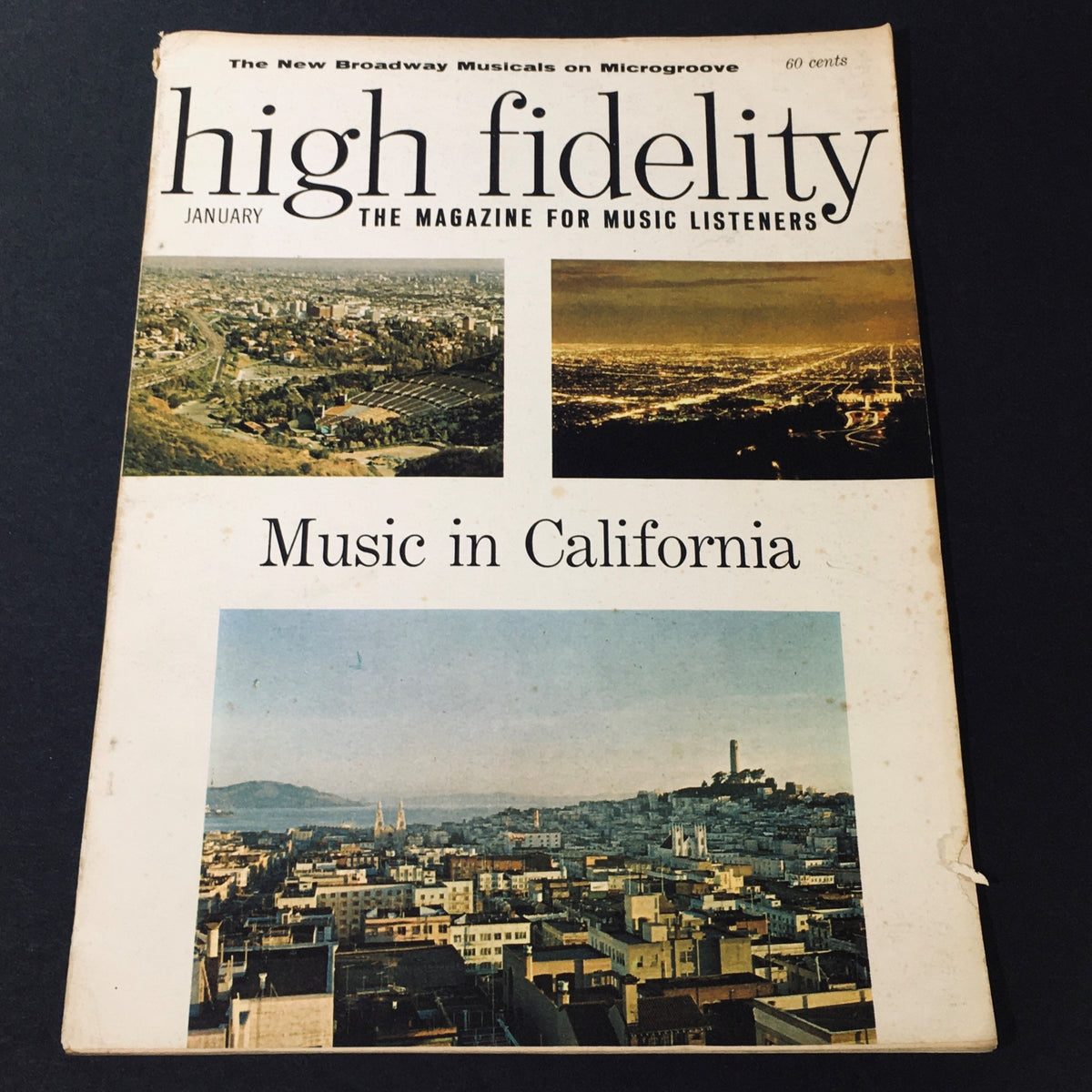 VTG High Fidelity Magazine January 1989 featuring a cover illustration showcasing 'Music in California' with scenic images of California landscapes and urban vistas.