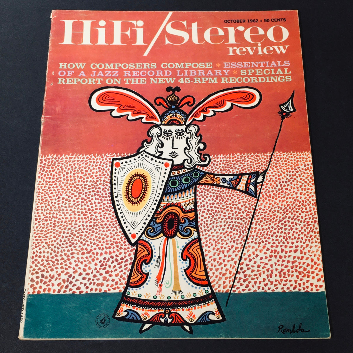 Cover of VTG HiFi Stereo Review Magazine October 1962 featuring vibrant artwork, showcasing themes related to jazz record libraries and composers.