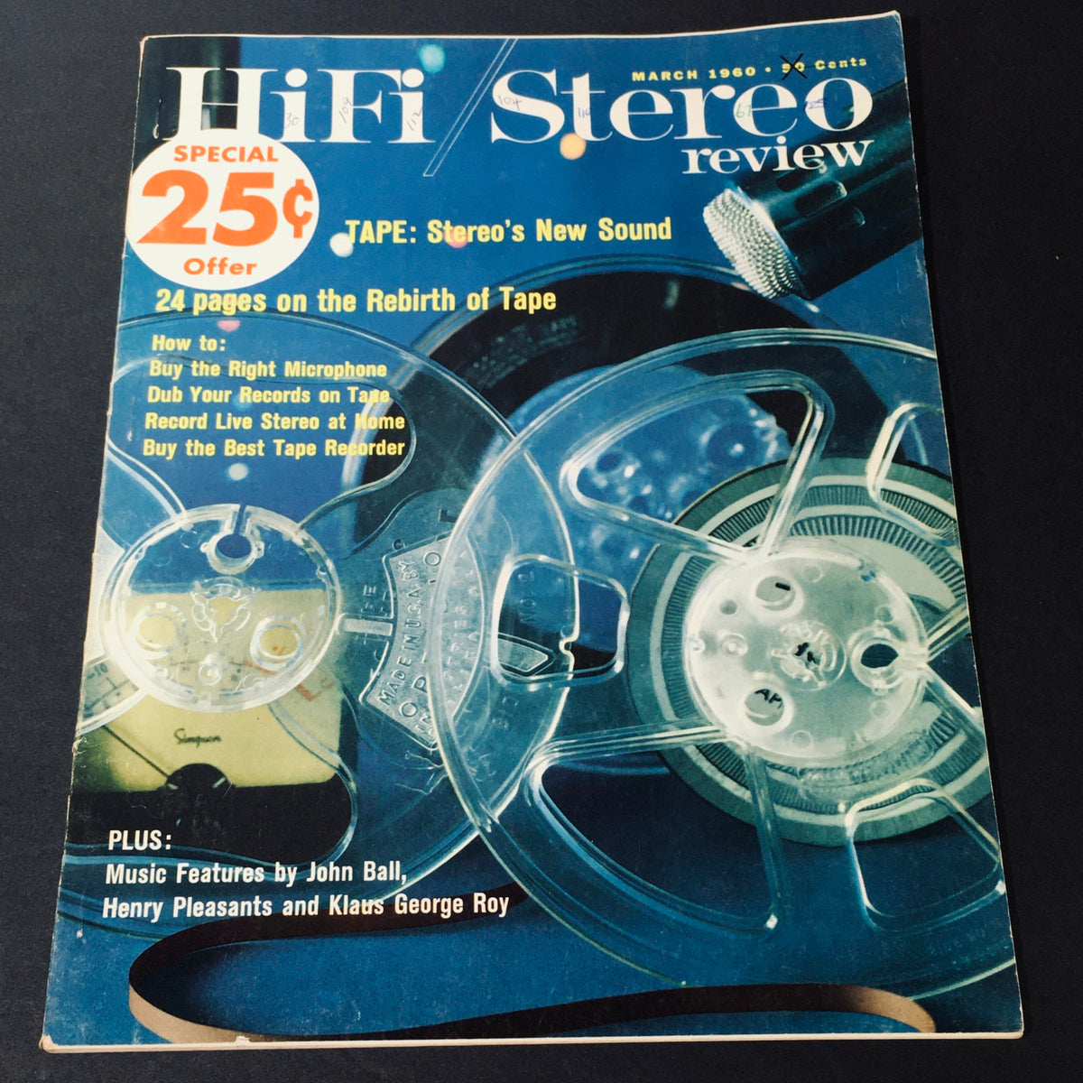 Cover of the VTG HiFi Stereo Review Magazine, March 1960, featuring a reel-to-reel tape recorder, highlighting an article on tape technology.