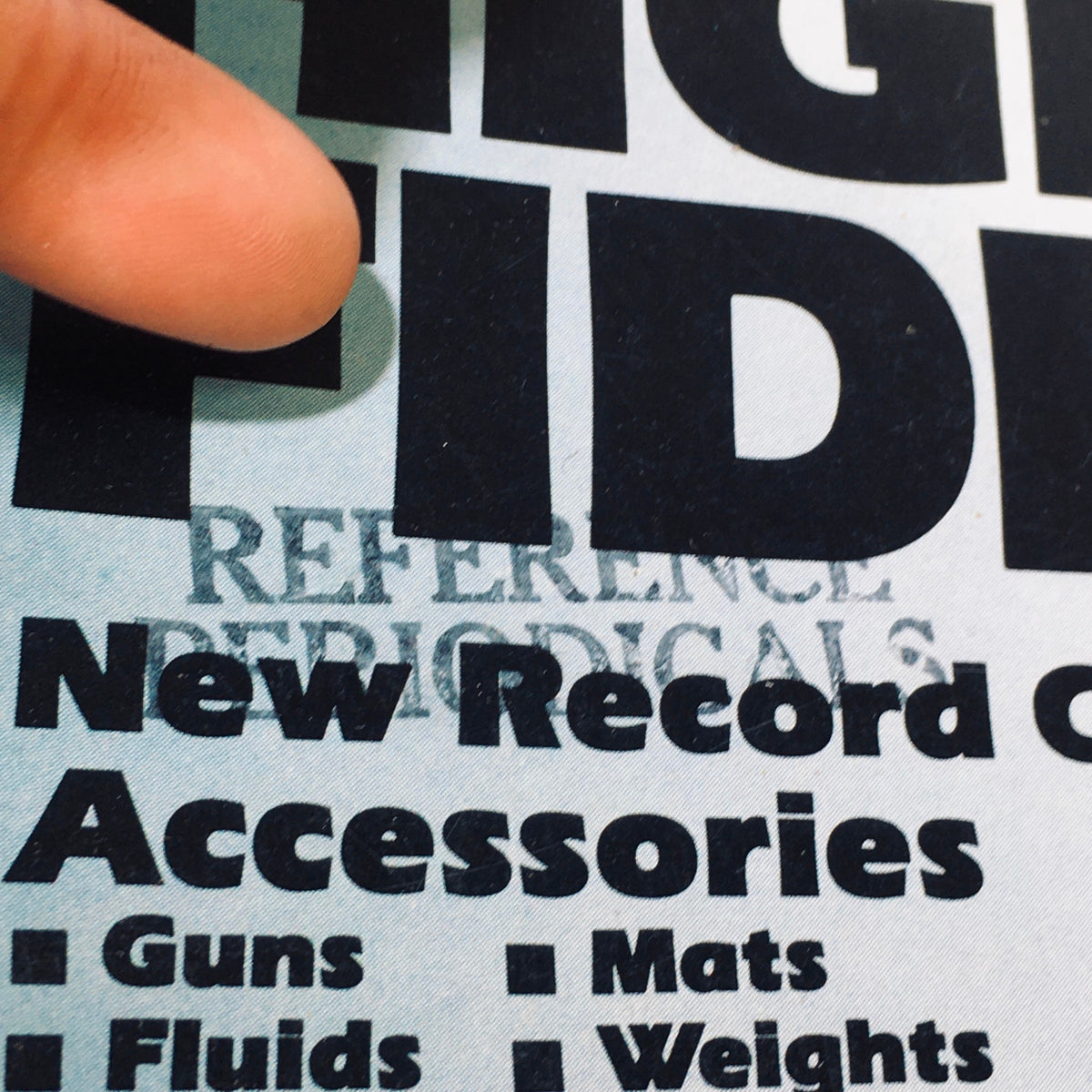 Close-up of the title and accessories section from the cover of VTG High Fidelity Magazine May 1980, emphasizing record-playing equipment.