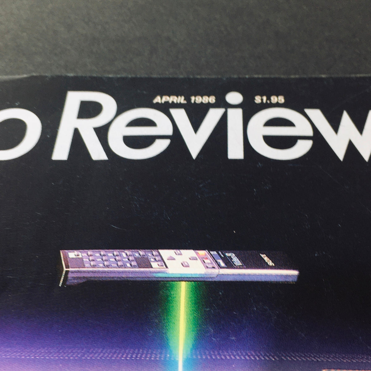 Close-up view of the title 'Stereo Review' at the top of the magazine cover for April 1986, with details of the issue date and price.