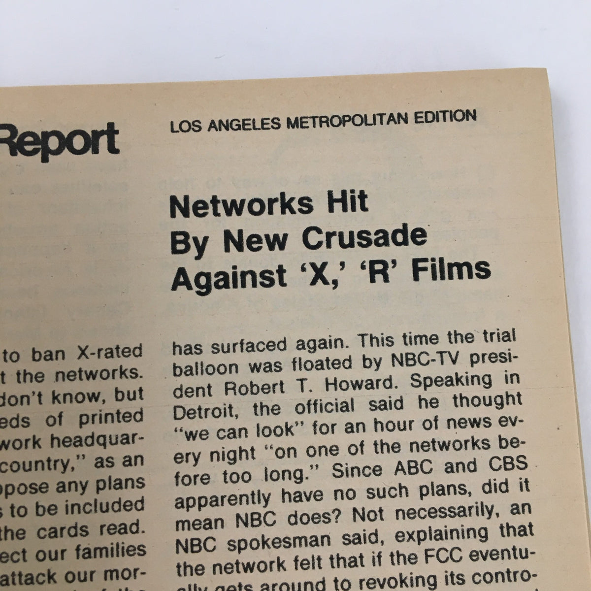 Inside page of TV Guide Magazine from September 21, 1974, highlighting an article titled 'Networks Hit By New Crusade Against X, R Films'. This edition discusses the television landscape and issues surrounding movie ratings, reflecting the cultural climate of the 1970s.