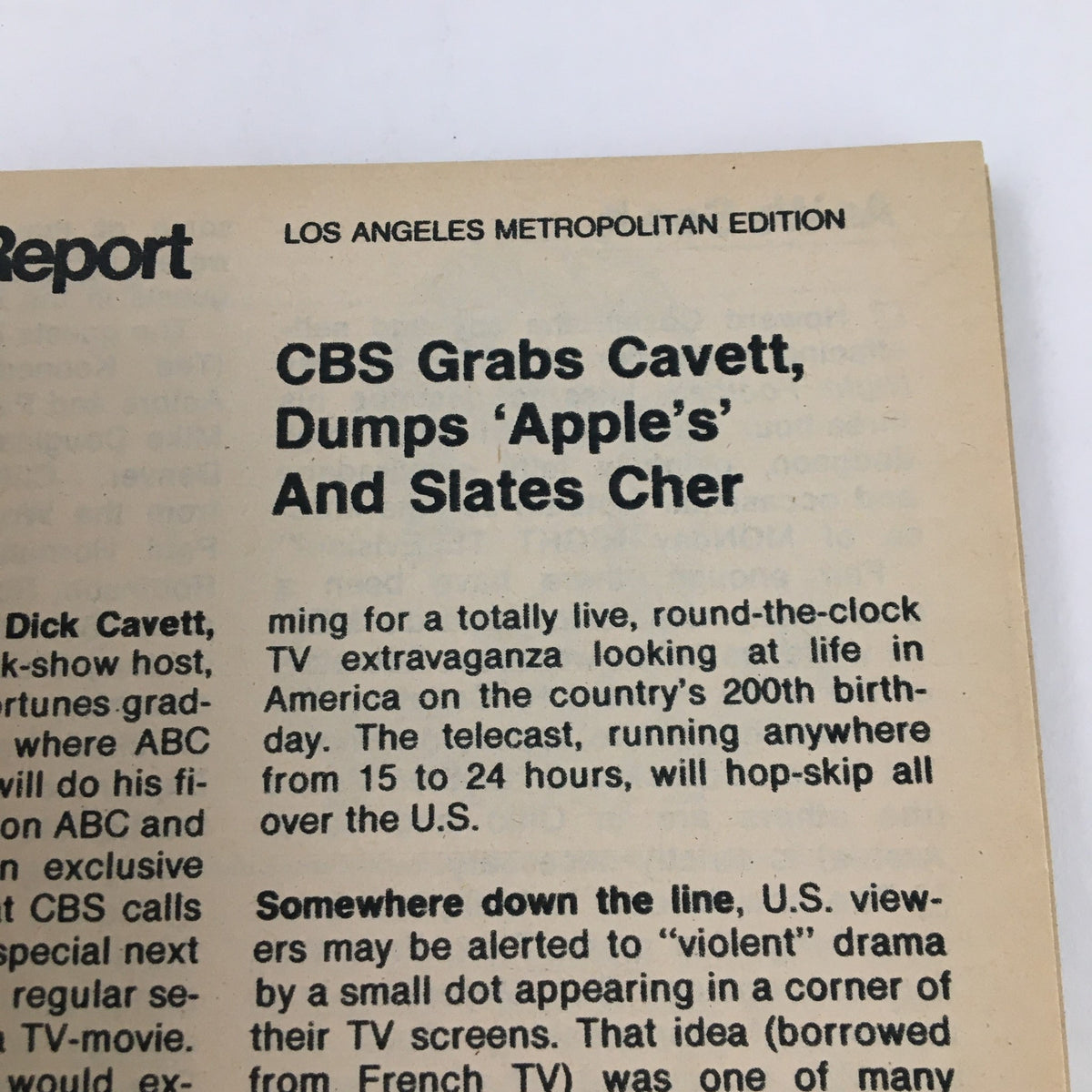 Article page from TV Guide Magazine December 7, 1974 discussing CBS programming featuring Dick Cavett.