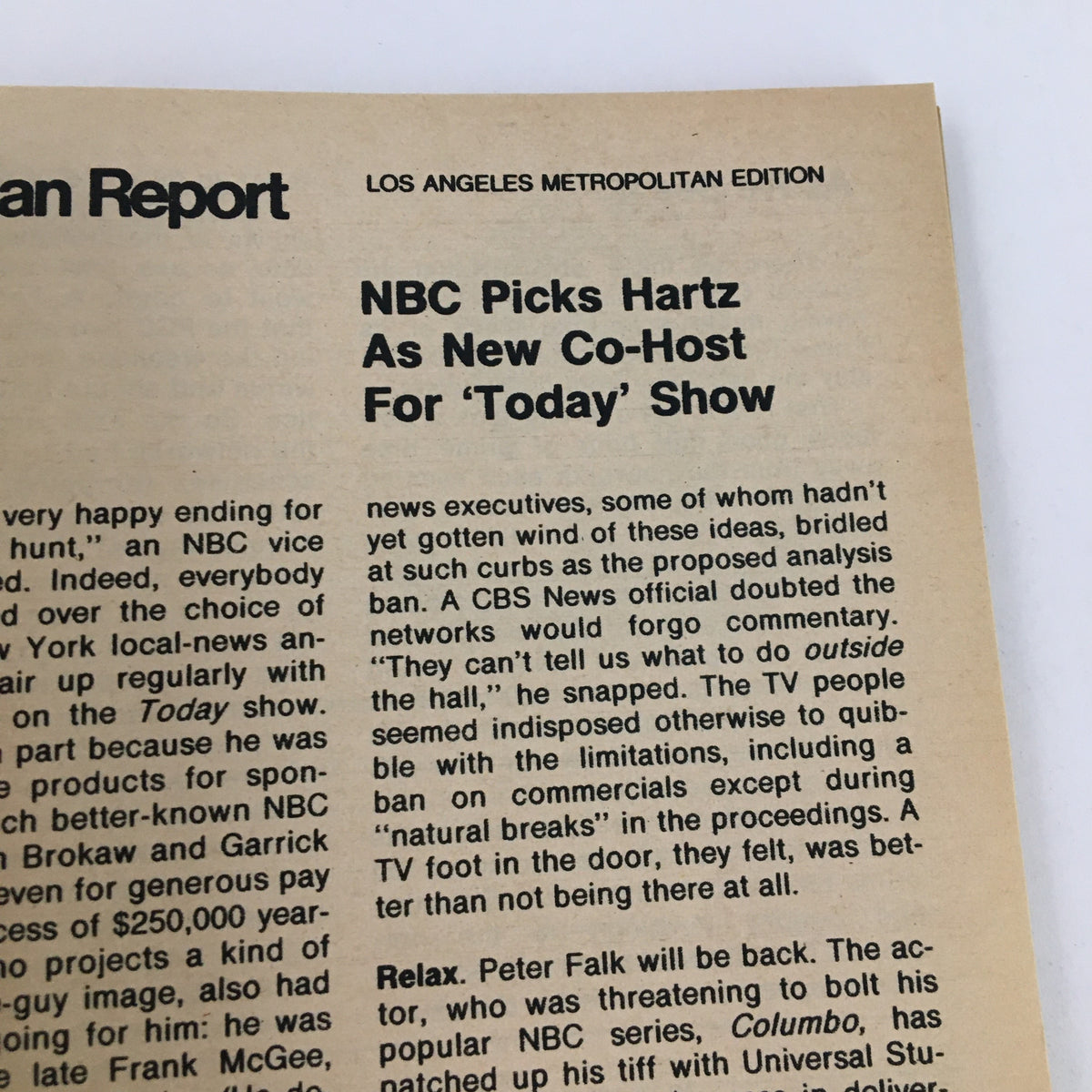 Inside article page from TV Guide Magazine August 3, 1974, discussing NBC's new co-host for the 'Today' show, relevant to the era of Kevin Tighe and Randolph Mantooth.